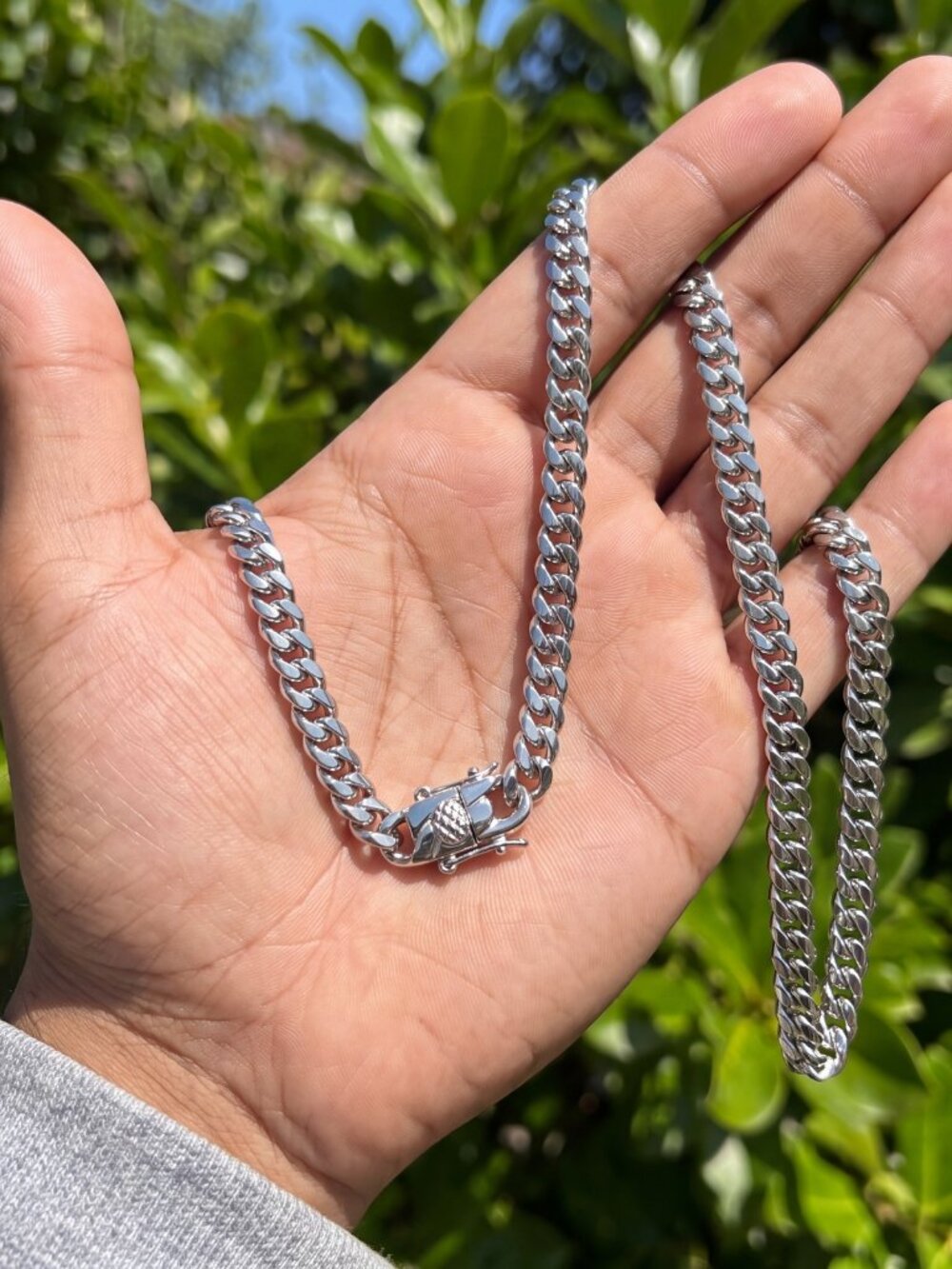Mens Silver Chain Miami Cuban Link 6mm 20 Inch Stainless Steel Box Clasp